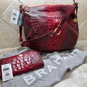 NWT BRAHMIN Crimson Melbourne Leather "Donna" Satchel w/matching "Suri" Wallet